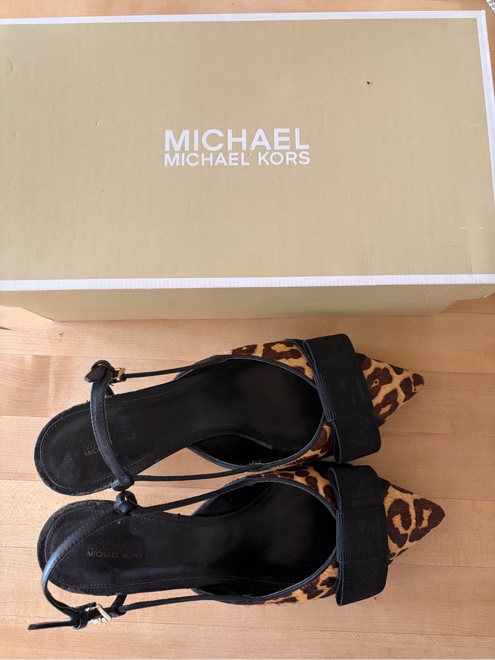 Michael Kors Leopard Print Pointed Slingback Pumps - Black & Brown